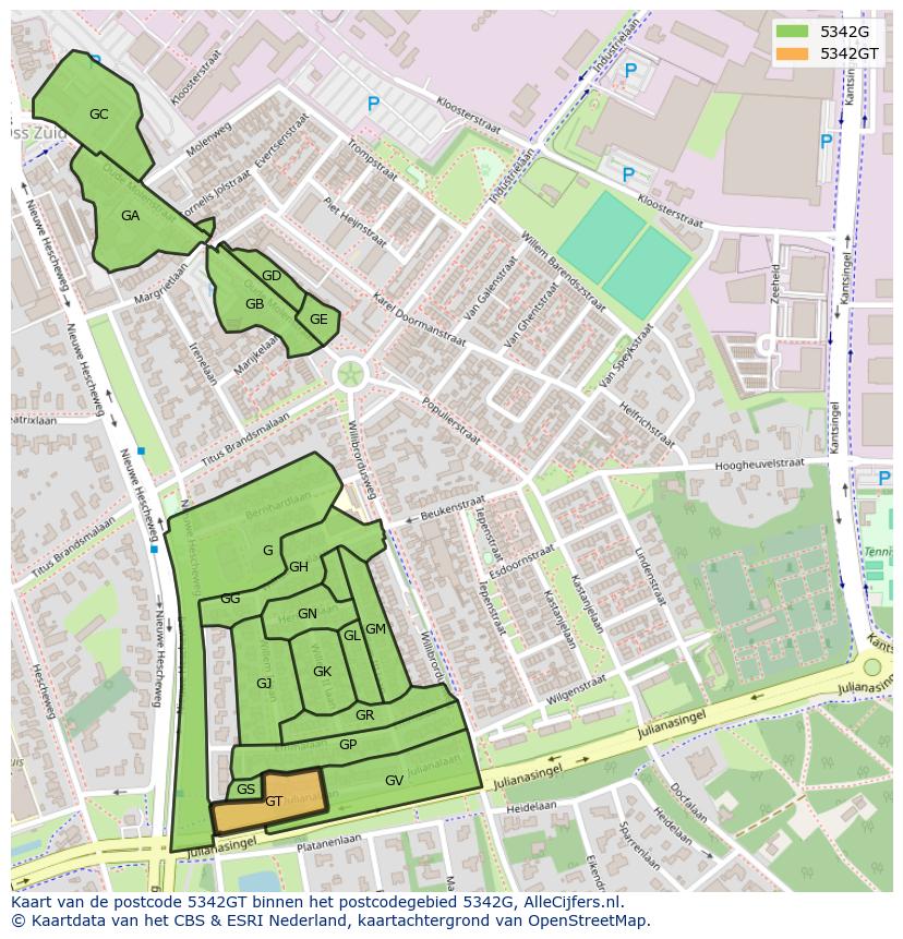 Afbeelding van het postcodegebied 5342 GT op de kaart.