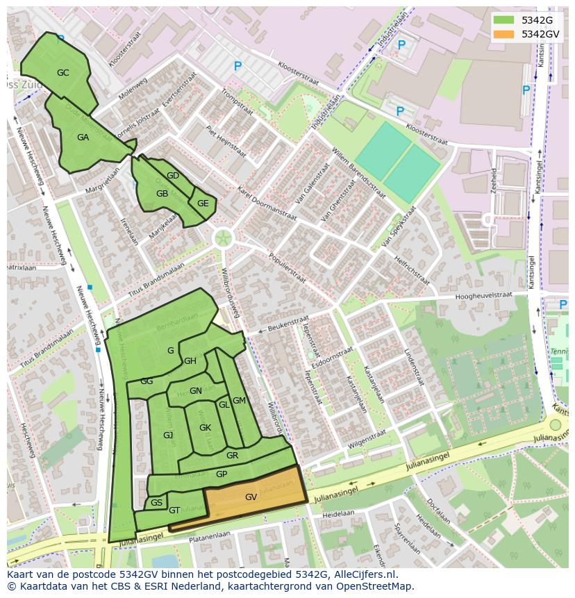 Afbeelding van het postcodegebied 5342 GV op de kaart.
