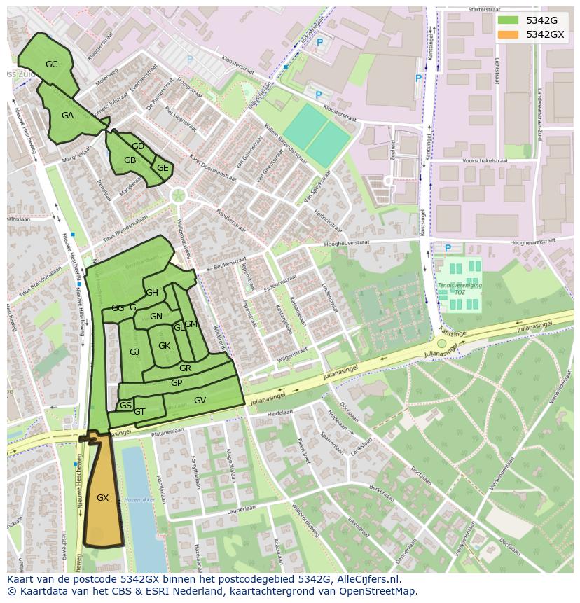 Afbeelding van het postcodegebied 5342 GX op de kaart.