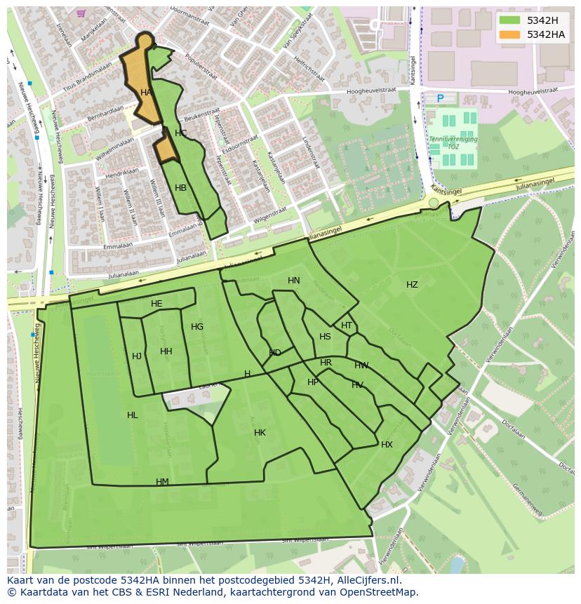 Afbeelding van het postcodegebied 5342 HA op de kaart.