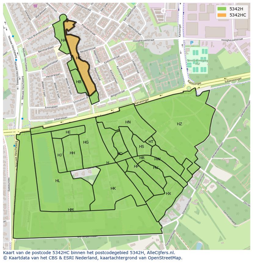 Afbeelding van het postcodegebied 5342 HC op de kaart.