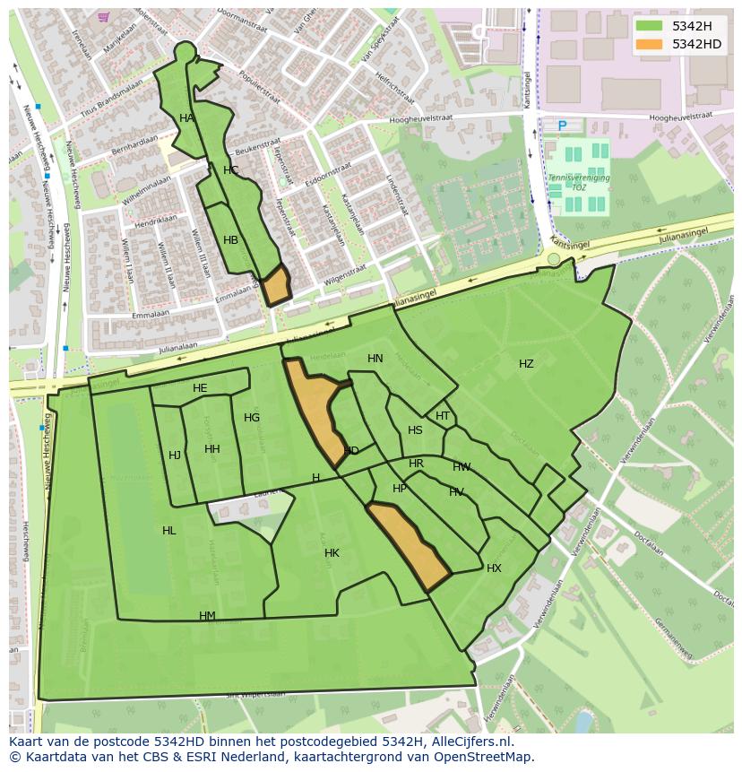 Afbeelding van het postcodegebied 5342 HD op de kaart.
