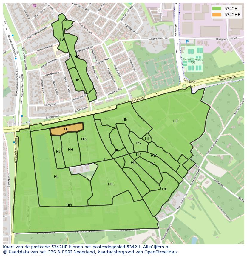 Afbeelding van het postcodegebied 5342 HE op de kaart.