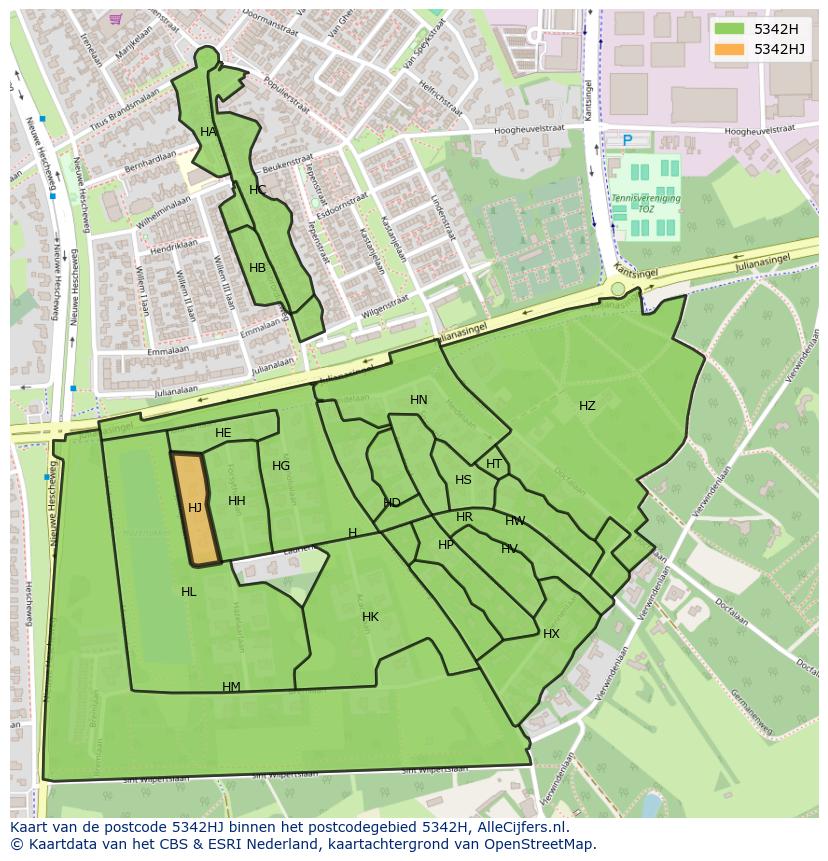 Afbeelding van het postcodegebied 5342 HJ op de kaart.