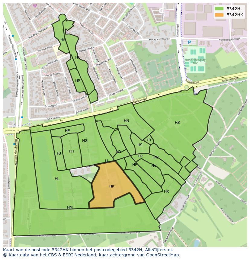 Afbeelding van het postcodegebied 5342 HK op de kaart.