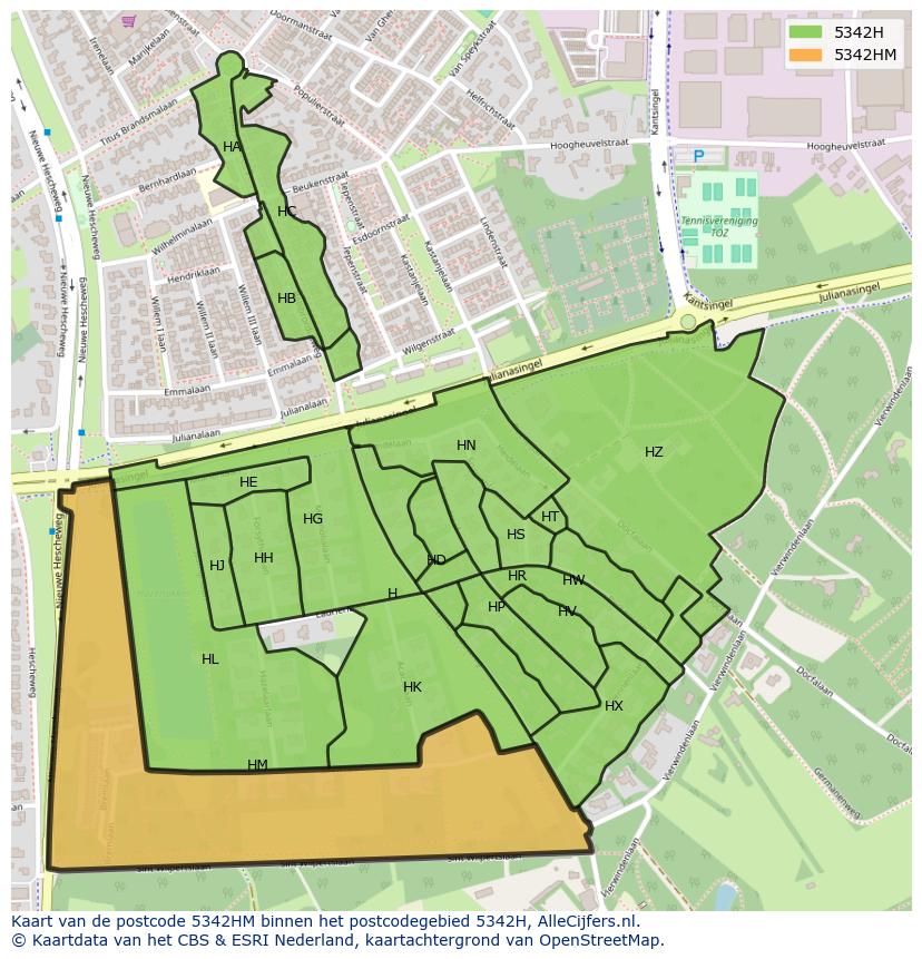 Afbeelding van het postcodegebied 5342 HM op de kaart.