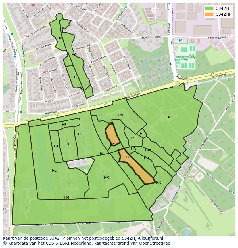 Afbeelding van het postcodegebied 5342 HP op de kaart.