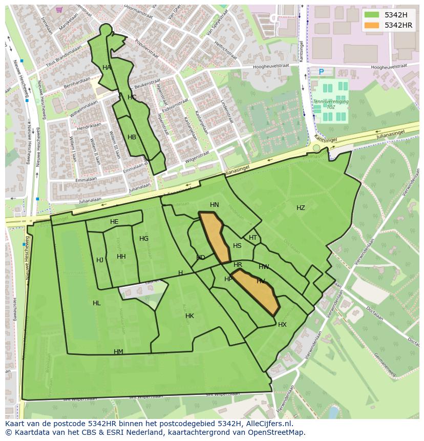 Afbeelding van het postcodegebied 5342 HR op de kaart.