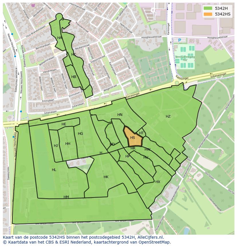 Afbeelding van het postcodegebied 5342 HS op de kaart.