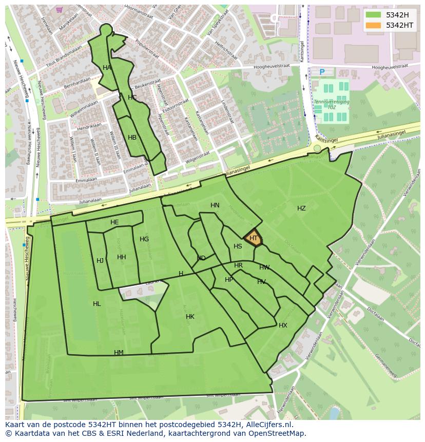 Afbeelding van het postcodegebied 5342 HT op de kaart.