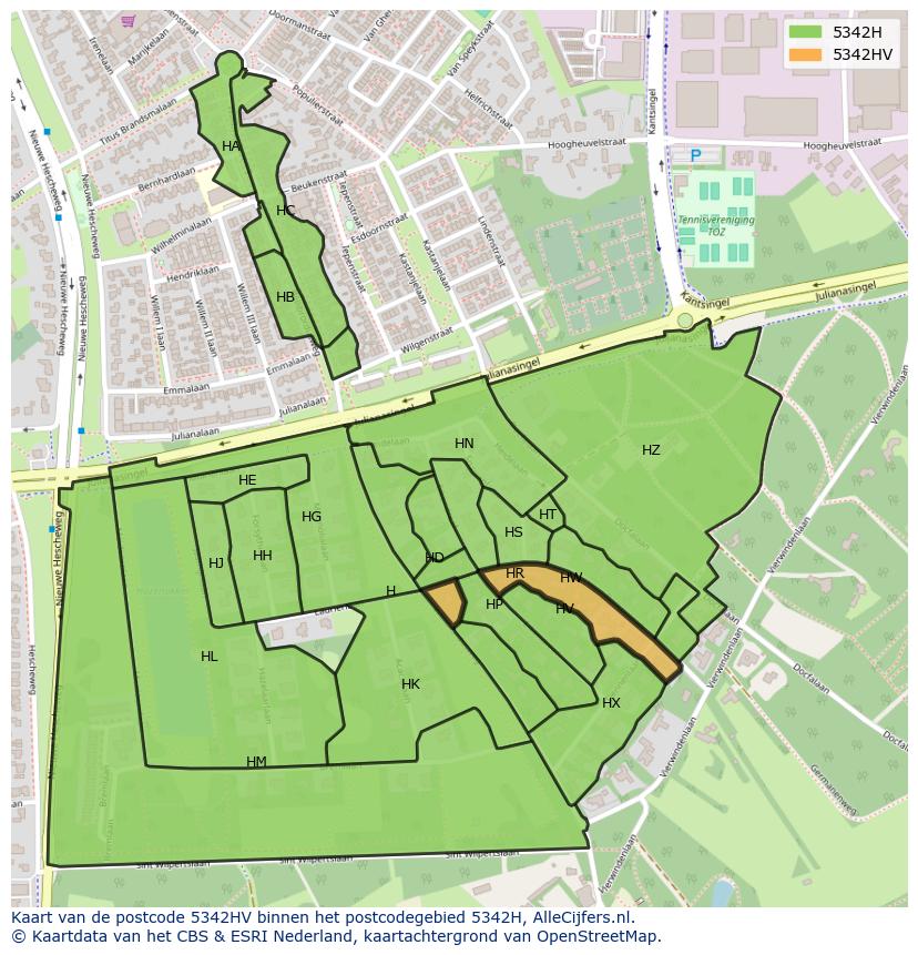 Afbeelding van het postcodegebied 5342 HV op de kaart.