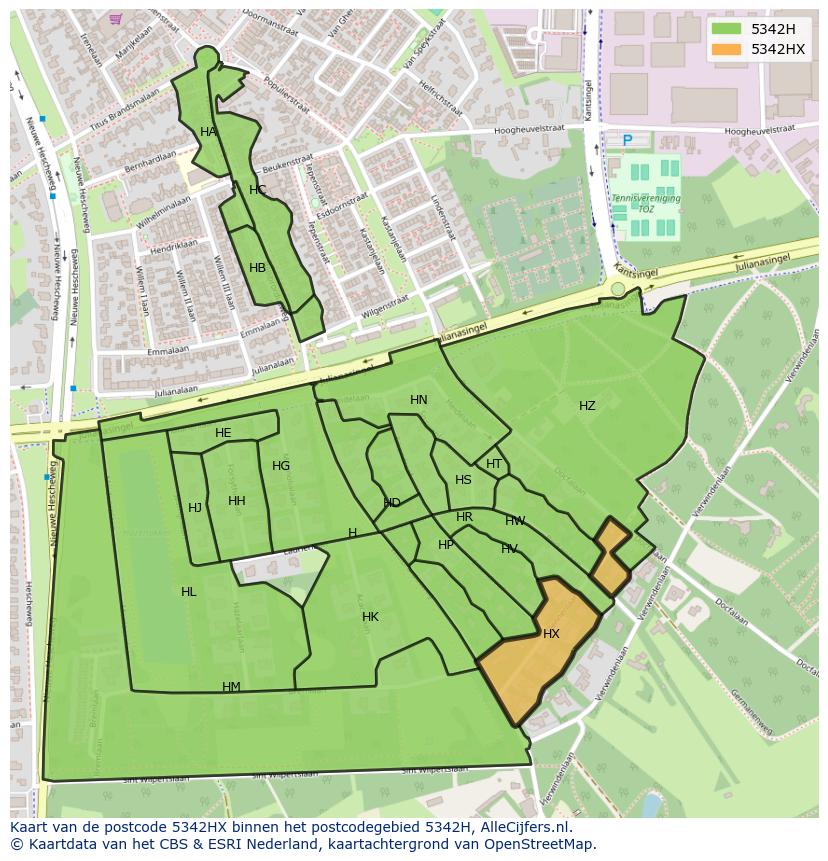 Afbeelding van het postcodegebied 5342 HX op de kaart.