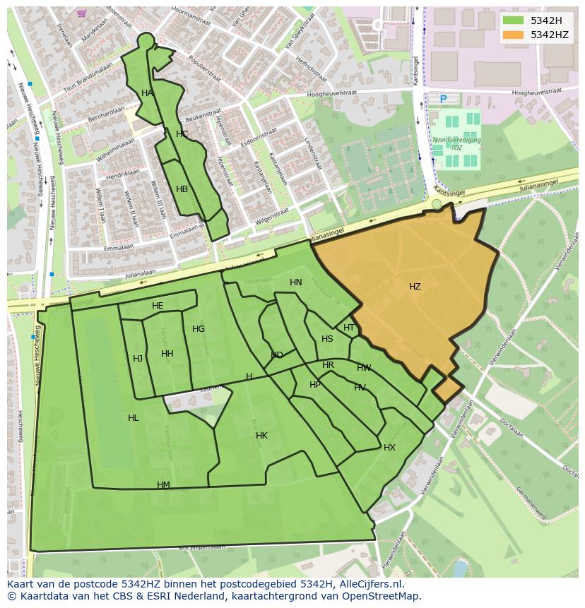 Afbeelding van het postcodegebied 5342 HZ op de kaart.