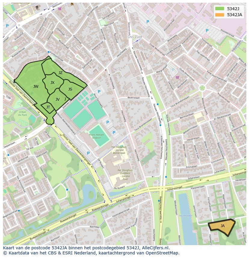 Afbeelding van het postcodegebied 5342 JA op de kaart.