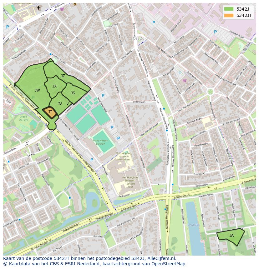 Afbeelding van het postcodegebied 5342 JT op de kaart.
