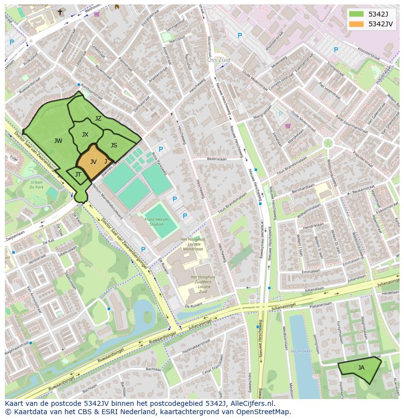 Afbeelding van het postcodegebied 5342 JV op de kaart.