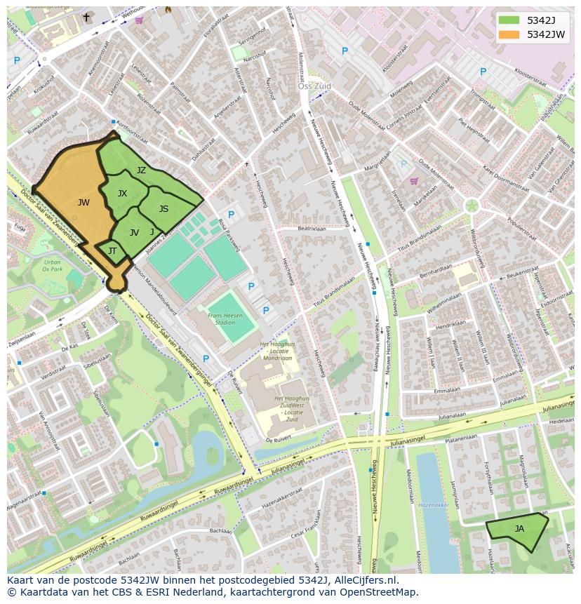 Afbeelding van het postcodegebied 5342 JW op de kaart.