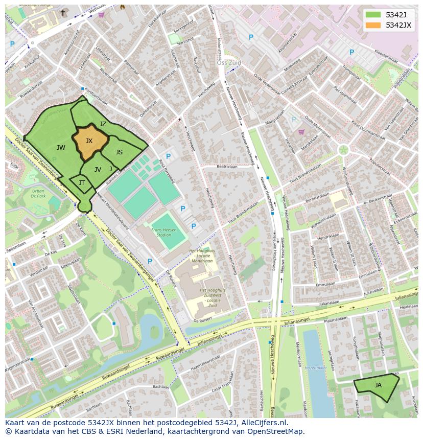 Afbeelding van het postcodegebied 5342 JX op de kaart.