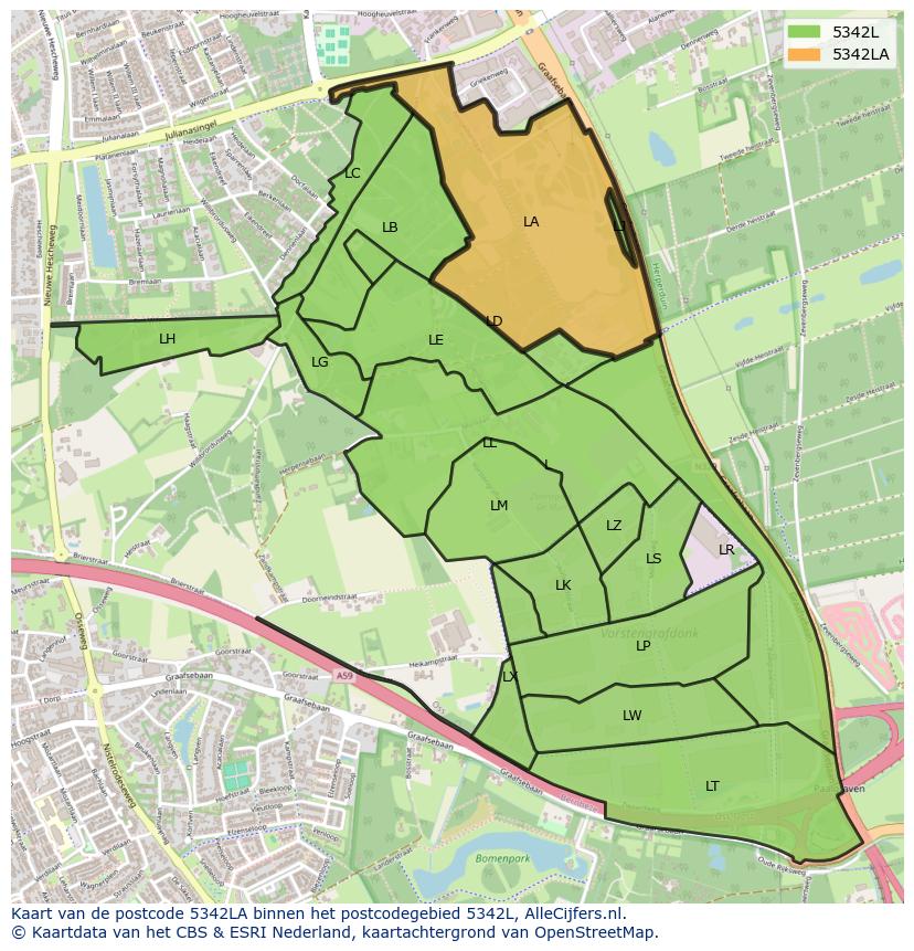 Afbeelding van het postcodegebied 5342 LA op de kaart.
