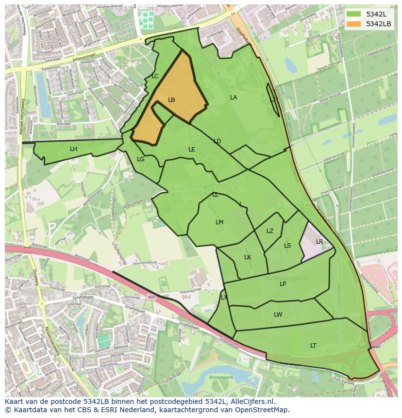 Afbeelding van het postcodegebied 5342 LB op de kaart.