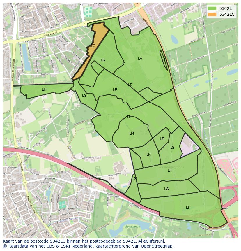 Afbeelding van het postcodegebied 5342 LC op de kaart.