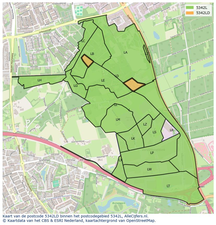 Afbeelding van het postcodegebied 5342 LD op de kaart.