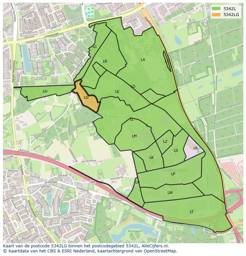 Afbeelding van het postcodegebied 5342 LG op de kaart.