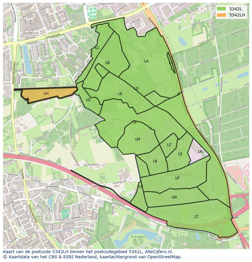 Afbeelding van het postcodegebied 5342 LH op de kaart.