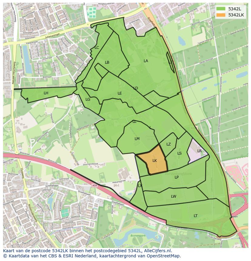 Afbeelding van het postcodegebied 5342 LK op de kaart.