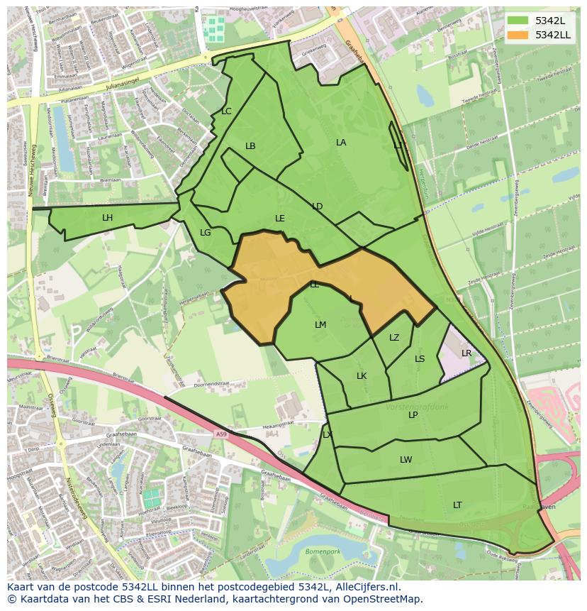 Afbeelding van het postcodegebied 5342 LL op de kaart.