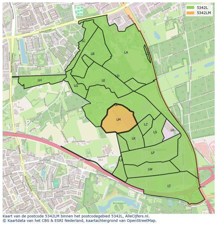 Afbeelding van het postcodegebied 5342 LM op de kaart.
