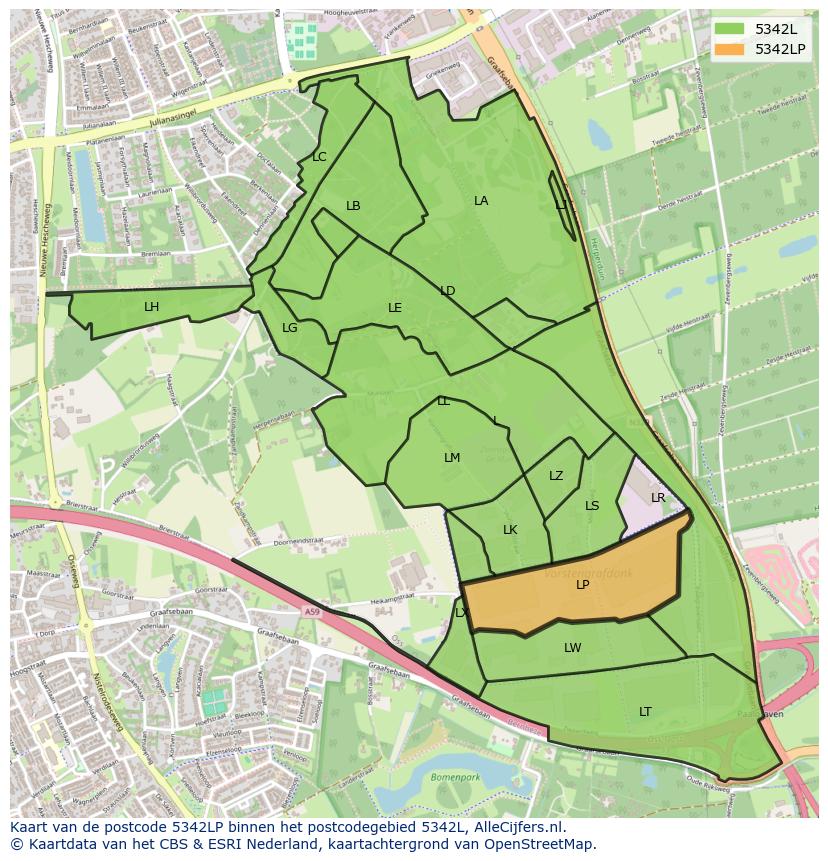 Afbeelding van het postcodegebied 5342 LP op de kaart.