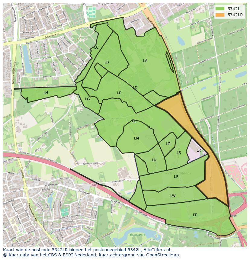 Afbeelding van het postcodegebied 5342 LR op de kaart.