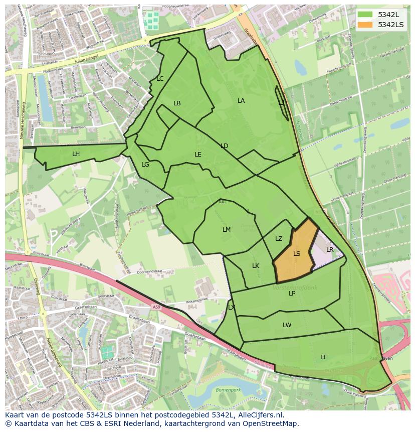 Afbeelding van het postcodegebied 5342 LS op de kaart.
