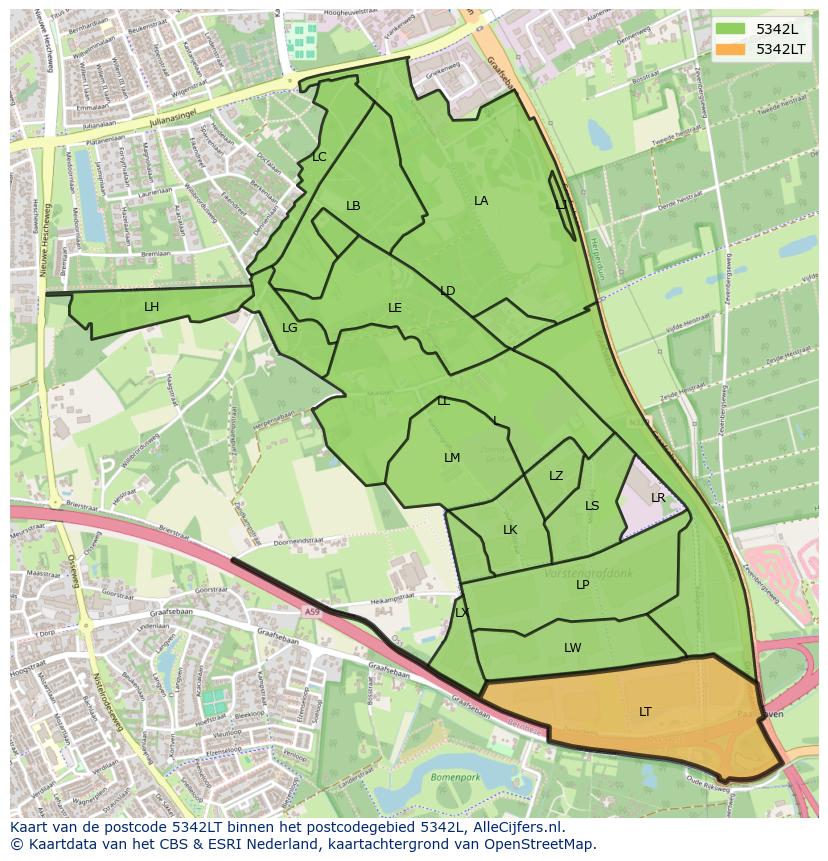Afbeelding van het postcodegebied 5342 LT op de kaart.