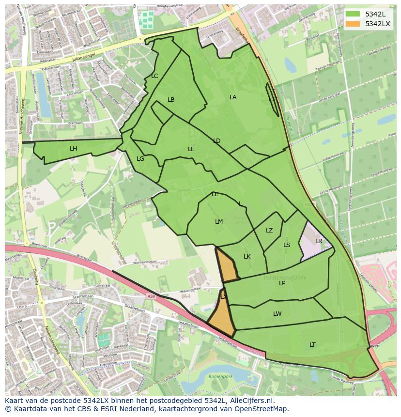 Afbeelding van het postcodegebied 5342 LX op de kaart.