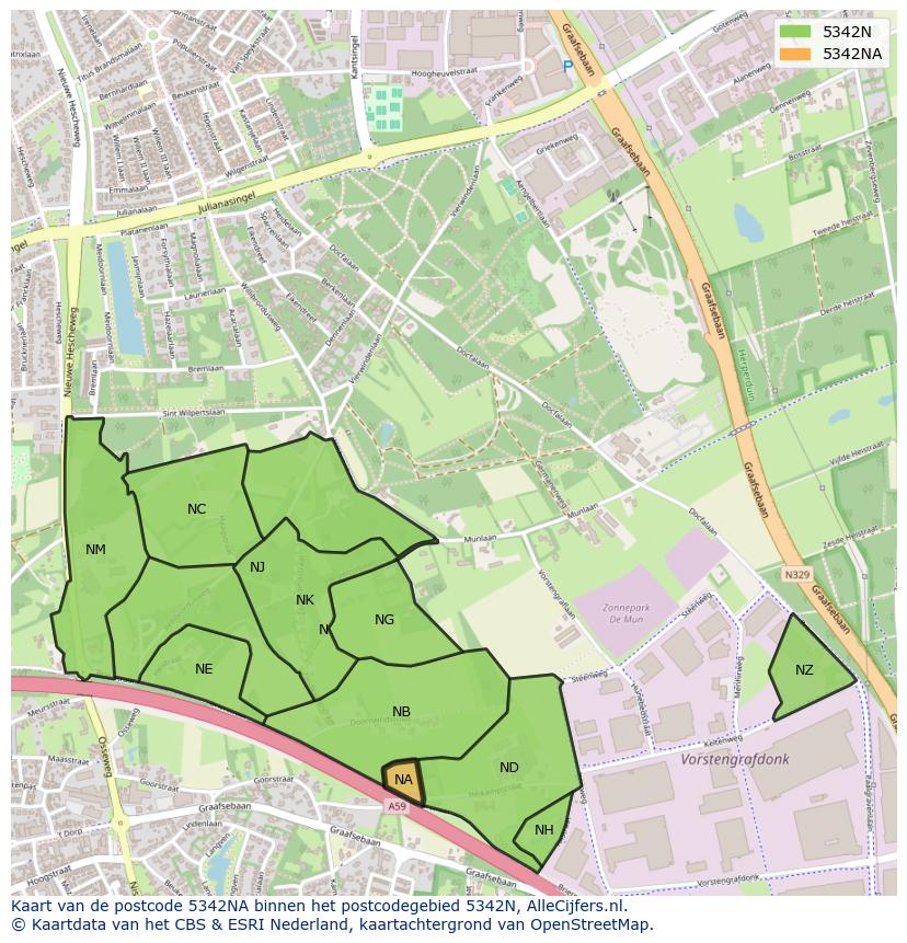 Afbeelding van het postcodegebied 5342 NA op de kaart.
