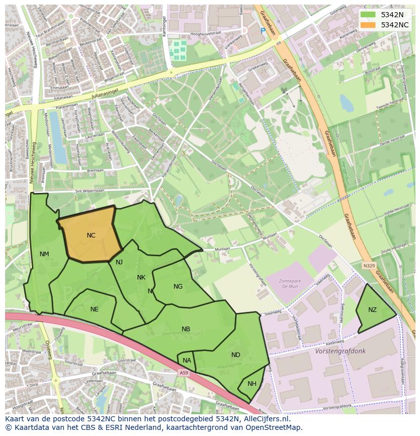 Afbeelding van het postcodegebied 5342 NC op de kaart.