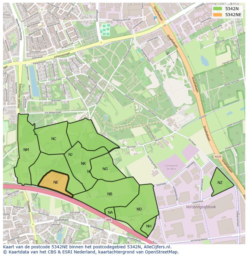 Afbeelding van het postcodegebied 5342 NE op de kaart.