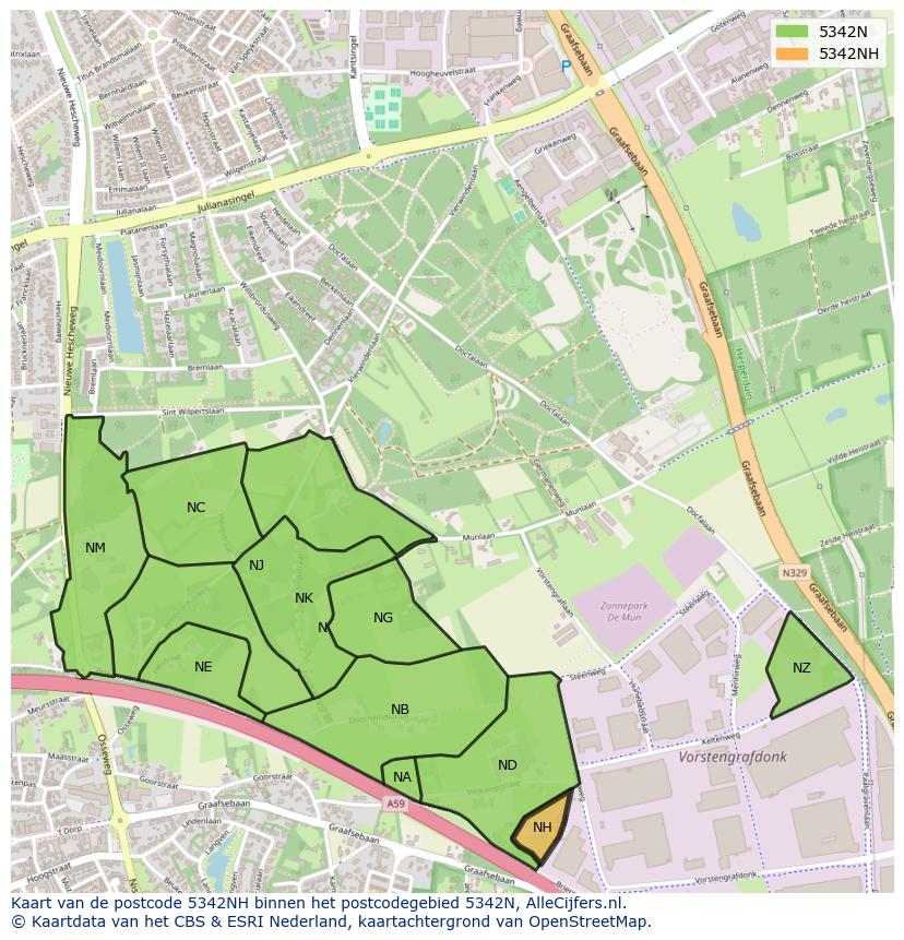 Afbeelding van het postcodegebied 5342 NH op de kaart.