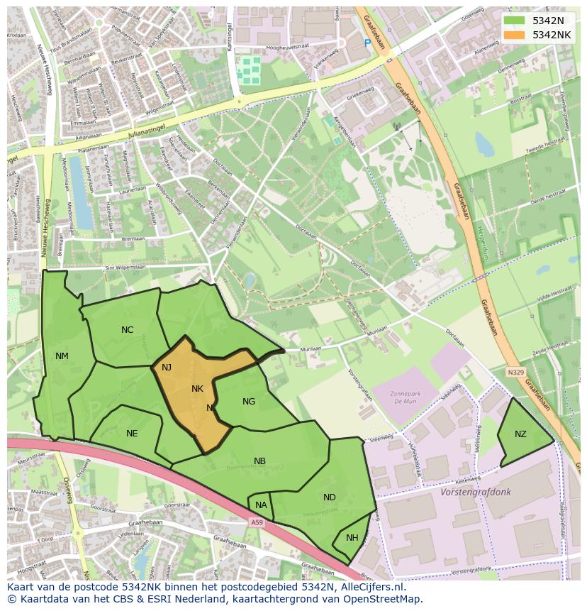 Afbeelding van het postcodegebied 5342 NK op de kaart.