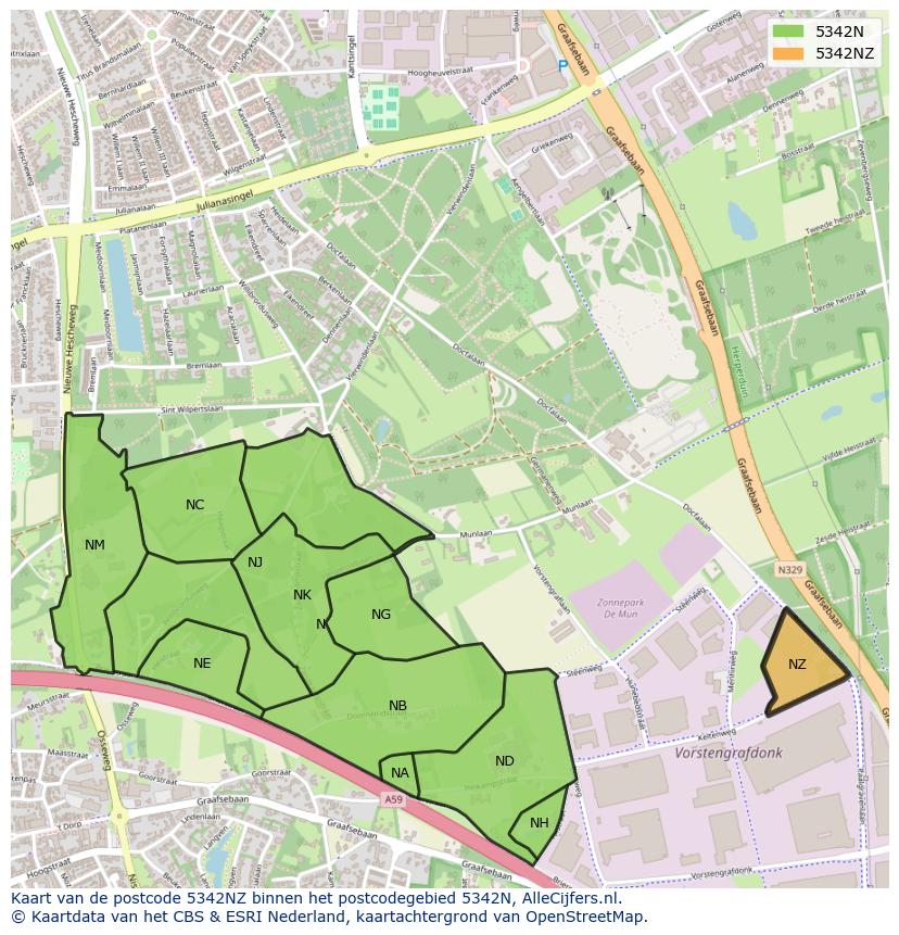 Afbeelding van het postcodegebied 5342 NZ op de kaart.