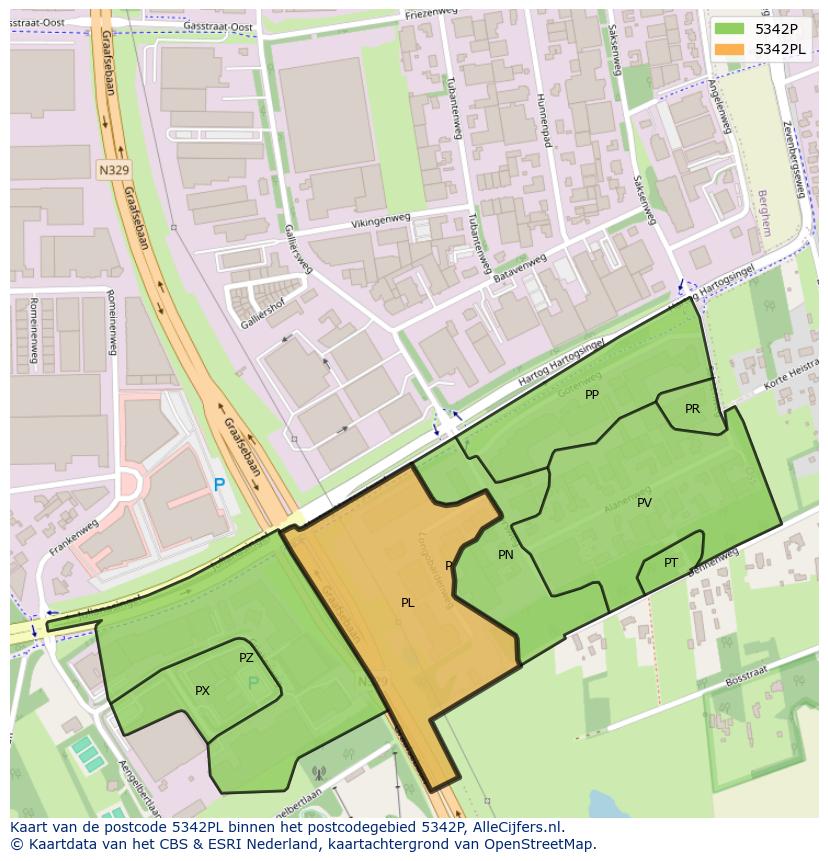 Afbeelding van het postcodegebied 5342 PL op de kaart.