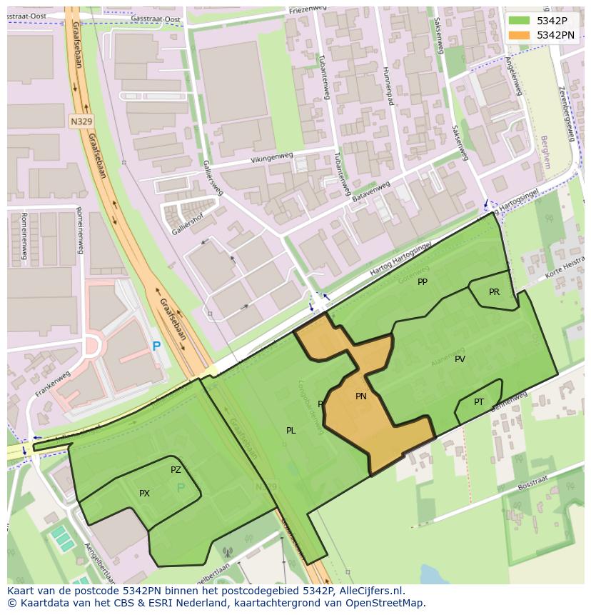 Afbeelding van het postcodegebied 5342 PN op de kaart.