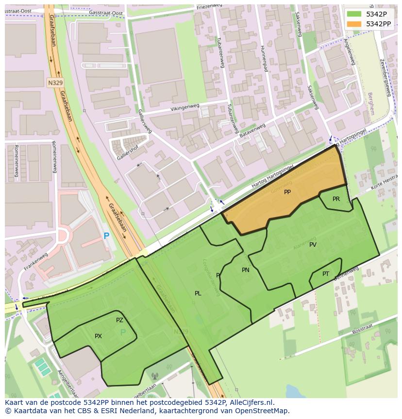 Afbeelding van het postcodegebied 5342 PP op de kaart.