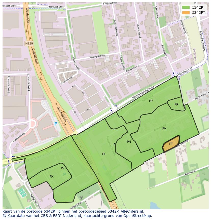 Afbeelding van het postcodegebied 5342 PT op de kaart.