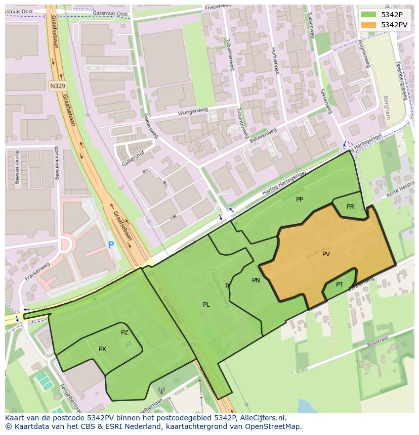 Afbeelding van het postcodegebied 5342 PV op de kaart.