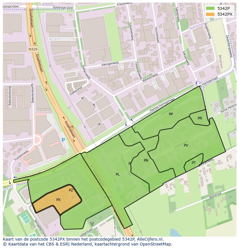 Afbeelding van het postcodegebied 5342 PX op de kaart.