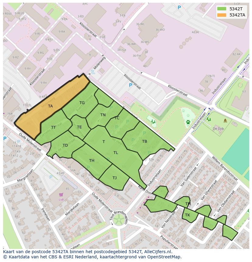 Afbeelding van het postcodegebied 5342 TA op de kaart.