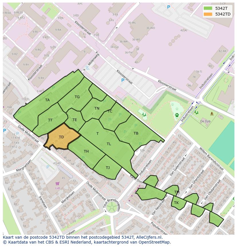 Afbeelding van het postcodegebied 5342 TD op de kaart.